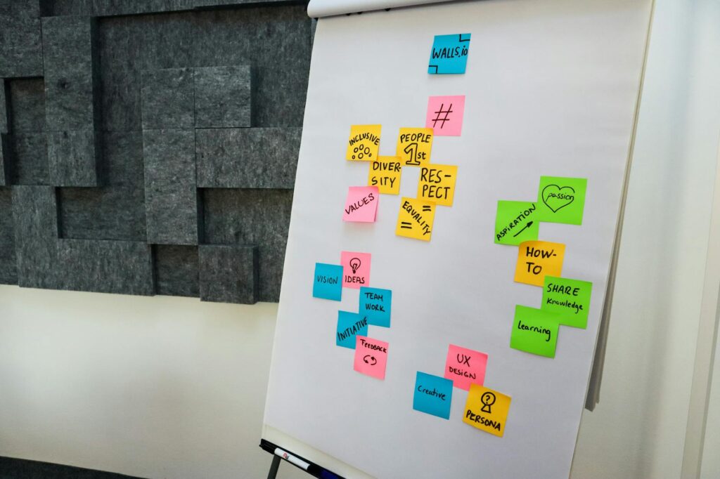 sticky notes on a whiteboard